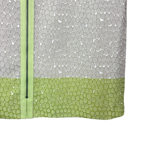 Elie Tahari Colorblock Textured Dot Dress Taupe Beige Lime Green Size 10 - Picture 6 of 9